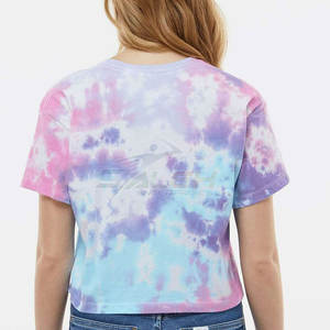 Algodón Poliéster Hecho Secado rápido Mujeres Tie Dye Crop Top Mangas cortas Mujeres Tie Dye Crop Top - Product Image 3