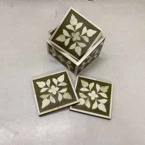 Juego de posavasos con incrustaciones de hueso indio tradicional, regalo único para los amantes del café, posavasos decorativos de nogal hechos a mano - Product Image 1