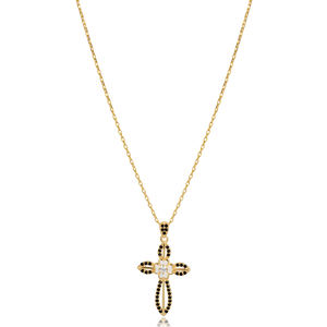 White Enamel Heart Angel Wings <b>Cross</b> Black Clear Zircon Stone Charm <b>Necklace</b> Turkish Wholesale 925 Sterling Silver Jewelry Party - Product Image 1