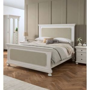 Cama clásica francesa tallada a mano de madera maciza en blanco Duco Caoba Elegantes camas de madera - Product Image 1