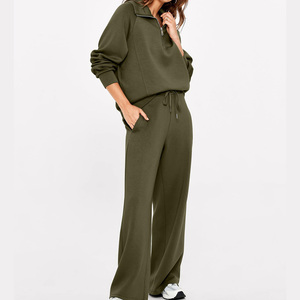 Nouvel arrivage de survêtements personnalisés à demi-fermeture éclair en coton et en polyester tendance pour femmes ensemble sweat-shirt et pantalon de survêtement décontractés de haute qualité - Product Image 4