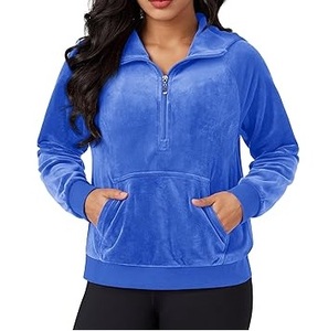 Faible MOQ, vente chaude, sweat à capuche en velours à fermeture éclair, coupe-vent, séchage rapide, pour femmes, service OEM, logo personnalisé - Product Image 1