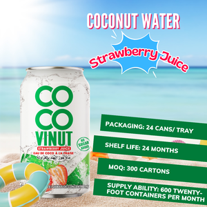 น้ำมะพร้าวเขตร้อนขนาด330มล. พร้อมสตรอเบอรี่พร้อมส่ง OEM ODM ผักผลไม้จากโรงงานเวียดนาม - Product Image 4