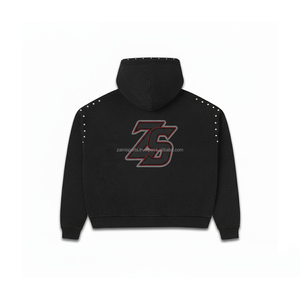 Sweat à capuche noir à coupe surdimensionnée confortable en polaire brossée d'hiver épaisse avec logo personnalisé - Product Image 2