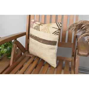 Luxury 14x14 Inch Beige Kilim Patchwork Wool <b>Pillow</b> Rustic Floral and Vintage Print <b>Throw</b> <b>Pillow</b> for Bedding Woven with Silk - Product Image 3