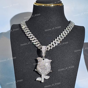 Pendentif Fleur de Rose Iced Out en Argent, Style Hip Hop Bling, Charme Moissanite Diamant, Bijou Tendance pour Hommes et Femmes - Product Image 2