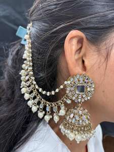 ต่างหูแบบชาติพันธุ์สำหรับเจ้าสาว ประดับด้วยไข่มุกและมังติกก้าแบบเข้าชุด ชุบทอง ชุดเครื่องประดับแบบดั้งเดิม เหมาะสำหรับเป็นของขวัญ - Product Image 5