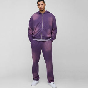 Ensemble de survêtement zippé surdimensionné avec logo personnalisé, lavage à l'acide, respirant et durable, sweat-shirt à capuche, pantalon de jogging, pantalon cargo - Product Image 1
