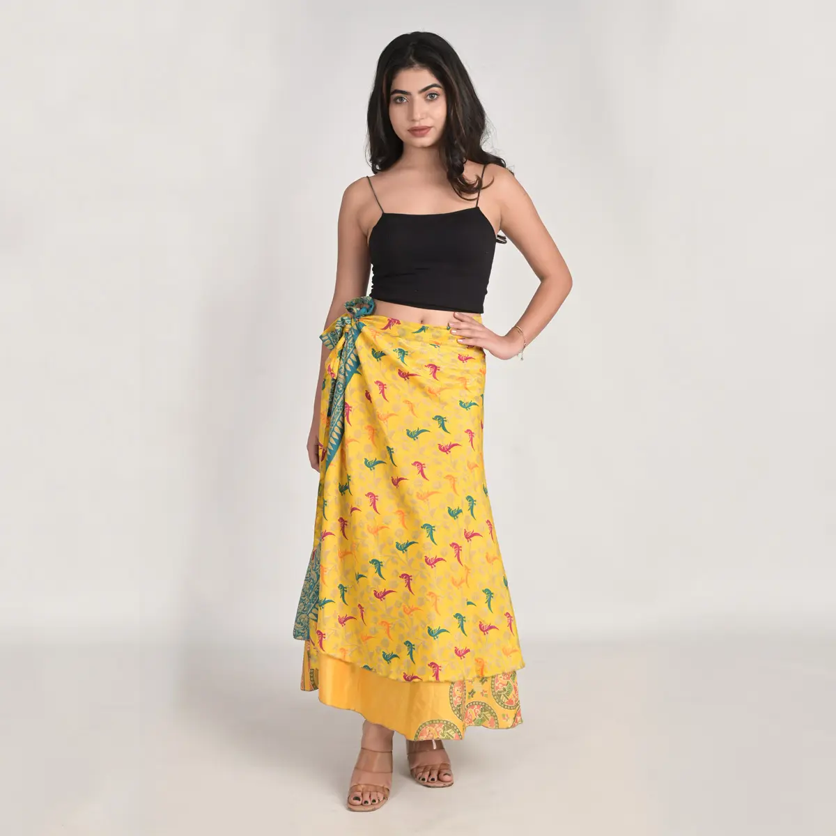 Vente de gros Nouveau indien Sari Art Soie Maxi Jupe Bohème Floral Hippie Boho Magic Wrap Jupes