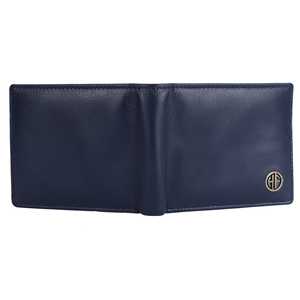 Portefeuille bleu à deux volets avec protection RFID pour homme en cuir tanné végétal véritable avec 6 fentes pour cartes ATM Doublure en PU Fabriqué en Inde - Product Image 1