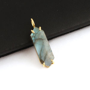 24k Gold Plated DIY Jewelry Finding Components Natural Blue Flashy Labradorite Prong Set <b>Pendant</b> Connector for Jewelry Making - Product Image 2