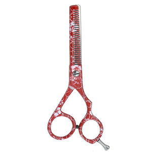 Tijeras de adelgazamiento recubiertas de color rojo y blanco Tijeras de adelgazamiento de cabello de acero de alto carbono de 6 pulgadas con un descanso más fino - Product Image 4