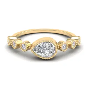 New Arrival Custom 14K Gold Pear Shape Wedding Engagement Halo Rings Big Stone Moissanite Eternity Band for Women