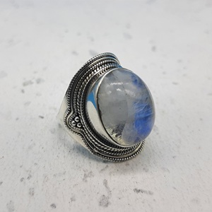 ชุดพลอยหินจันทราสีรุ้งและพลอย925เงินแท้โบฮีเมียนแหวนเพชรรูปวงรีสำหรับงานแต่งงานเครื่องประดับสำหรับงานเลี้ยง - Product Image 4