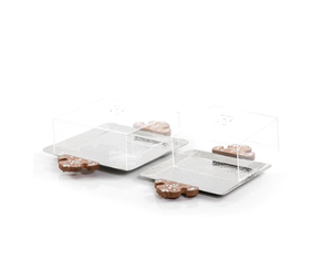 Plateau de service en acier inoxydable martelé avec poignées en bois Plateau à chocolat décoratif de qualité de luxe au prix le plus bas - Product Image 6