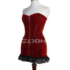 KORSET | High Quality <b>Fashion</b> Event Wear Red Velvet <b>Corset</b> Dress Lace Zipper Straight Silhouette Simple Design Natural Waistline - Product Image 4