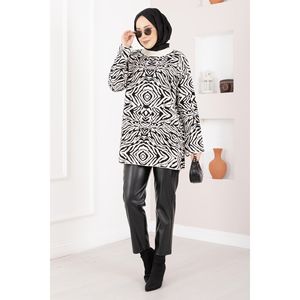 Pull décontracté en tricot à motif zèbre, couleur écru, pour la saison d'automne - Product Image 1