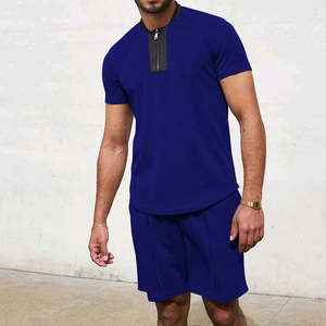 Vêtements de sport de gymnastique respirants en coton personnalisables pour hommes T-shirt zippé et short ensemble deux pièces vêtements d'été confortables Style décontracté - Product Image 6