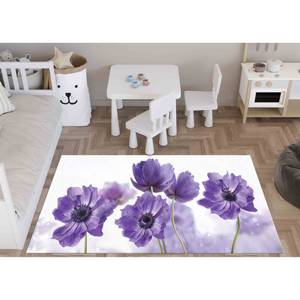 <b>Purple</b> Flower Printed Rug: Botanical, Easy To Clean, Bedroom Decor,<b>Velvet</b> Rug - Product Image 3