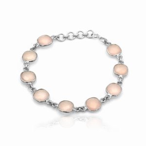 Handmade 92.5 Sterling Silver <b>Bracelet</b> with Natural Rose Quartz <b>Gemstone</b> Fine Beaded Anniversary Gift with Personal Birthstone - Product Image 1