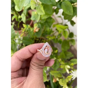 Bague en Morganite Poire en Argent Sterling 925 Faite à la Main, Fournisseur de Bijoux en Gros - Product Image 2