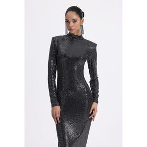 Padded Sequined Midi Pencil <b>Dress</b> - <b>Silver</b> - Product Image 4