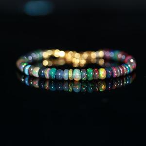 18K Gold Vermeil Smooth Rondelle Black Opal <b>Beads</b> <b>Bracelet</b> Natural Gemstone Fine Beaded Jewelry Personalized Gift for Her - Product Image 5