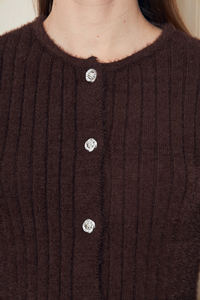 Cárdigan de Punto Acanalado con Hilo de Pluma de Textura Suave para Mujer, Cárdigan Abotonado, Cálido, Elegante y Cómodo, Servicio ODM OEM - Product Image 5