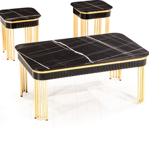 Mesa de Centro Bahar 4+1, Fácil de Montar, Muebles de Sala de Estar, MDF Resistente + Metal, Estilo Antiguo Moderno, Decorativa, Fácil de Limpiar - Product Image 1