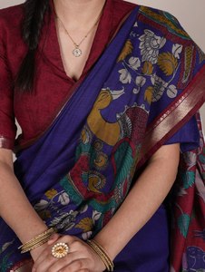 Sari Tradicional Chanderi con Estampado Floral, Poliéster Viscosa con Trabajo de Tejido Zari para Mujeres, Ropa de Fiesta para Adultos - Product Image 4