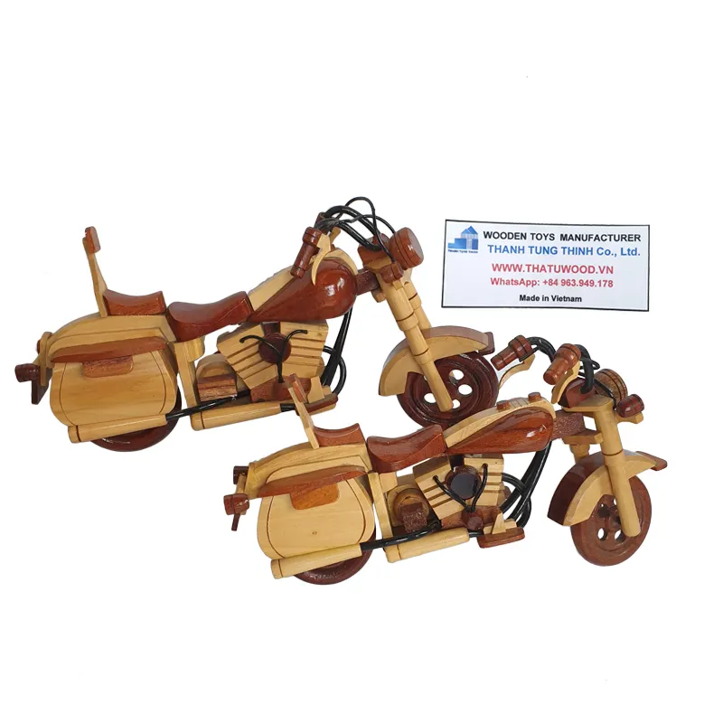 手作りの木製の古いオートバイの車モデルが販売されています木製のおもちゃの連絡先: + 84 961005832