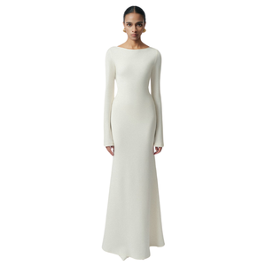 Robes longues femmes nouveau Design Mollya robe drapée dos nu noir et blanc femme vêtements bonne qualité vêtements de mode pour femmes - Product Image 1