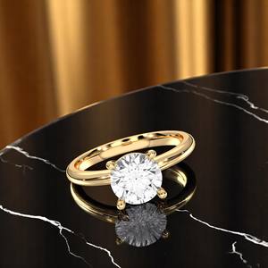 Anillo de Compromiso Solitario de Lujo con Diamante Cultivado en Laboratorio de 2.00 Ct, Corte Brillante, Engaste de 4 Puntas, Oro Sólido, Plata de Ley, Chapado en Oro - Product Image 3