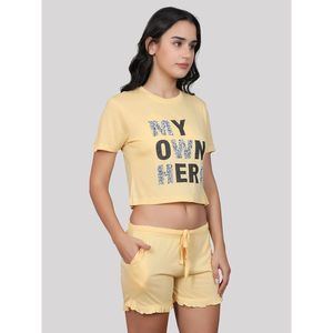 Conjunto de Pantalones Cortos Evolve para Mujer, Súper Suaves y Cómodos, 100% Algodón, con Camiseta de Cuello Redondo y Manga Corta, Bolsillos, Tela Jersey, Amarillo - Product Image 2