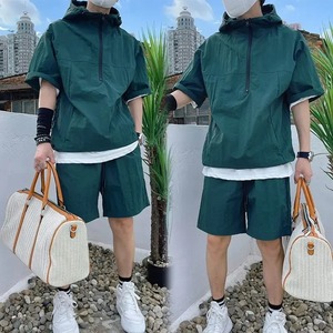 Ensemble d'été de style cargo pour hommes T-shirt décontracté à capuche et à manches courtes Short Loose Fashion High Quality Handsome Sweatshirt Suit - Product Image 1