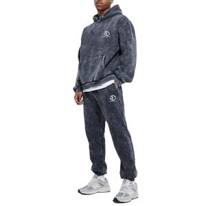 Style lavage à l'acide unisexe survêtement lourd Streetwear personnalisé bouffée impression surdimensionné lavage à l'acide à capuche ensemble - Product Image 1