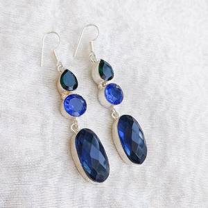 Pendientes Colgantes de Topacio Azul Facetado con Múltiples Piedras, Pendientes de Cristal Chapados en Plata 92.5, Joyería de Piedras Preciosas Boho Hecha a Mano, Regalo para Ella - Product Image 3