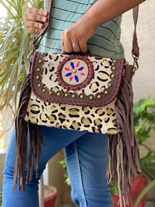 Bolso de mano con flecos de cuero bohemio, con borlas, estampado Animal, para hombro - Product Image 6