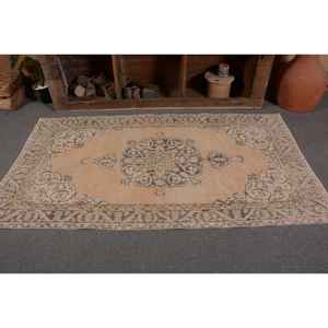 Classic Oriental Beige Wool Rug 3.6 X 6.6 ft Handmade Vintage Turkish Patchwork Design Latex Rectangular Hallway for Bedside Use - Product Image 4