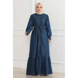 Vestido Vaquero Estilo Casual Azul Oscuro 19225 con Detalle de Volantes - Product Image 3