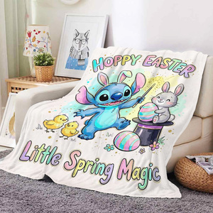 <span class=keywords><strong>Coperte</strong></span> e plaid morbidi e indossabili con motivo floreale anime, decorati con personaggi dei cartoni animati personalizzati (Stitch e Angel) e uova di Pasqua colorate. - Product Image 5
