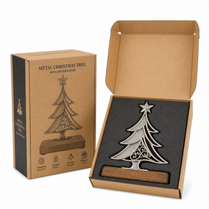 Figurine d'arbre de Noël en métal artisanal avec base en bois, décoration de table pour le salon, design traditionnel, 1 pièce - Product Image 5