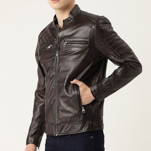 Chaqueta de cuero para hombre de peso pesado para exteriores 2025, chaqueta de cuero de motorista impermeable con cremallera para hombre, servicio OEM - Product Image 2