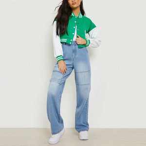 Style Vintage Femmes Varsity Veste Manches Longues Pull Fermeture Séchage Rapide Coupe-Vent Respirant Tissu Coton/Nylon Pratique - Product Image 3