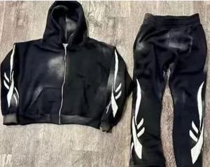 Ensemble de survêtement de qualité supérieure, pantalon de survêtement et sweat-shirt, pull personnalisé, survêtement délavé à l'acide, 100% coton - Product Image 2