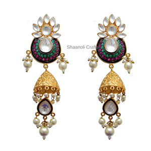 Boucles d'oreilles plaquées or Kundan, cadeaux de fête, pendentifs multicolores, bohème, filles, femmes, mariage, fiançailles, avec perle et diamant - Product Image 4