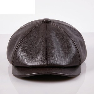Chapeau béret en cuir véritable Casquette unisexe 8 panneaux Newsboy pour hommes et femmes Vintage Soft Peaked Baker Boy Hat - Product Image 6