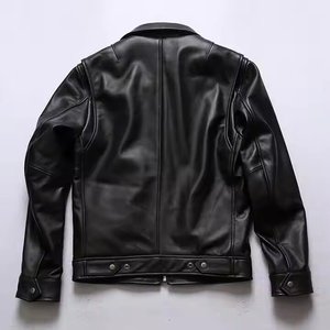 Chaqueta de Motocicleta para Hombre, de Cuero Genuino, Impermeable, Transpirable, Negra, con Cuello Camisero, Cierre de Cremallera, Cortavientos, para Invierno - Product Image 4