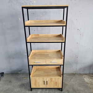 Bibliothèque contemporaine de style industriel en métal et bois de caoutchouc pour salon, chambre et hôtel - Product Image 6