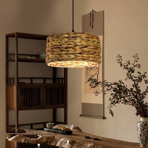 Round Water Hyacinth Lampshade - Handwoven Natural <b>Light</b> <b>Cover</b> for Boho Interiors Handcrafted Dome Pendant - Product Image 2